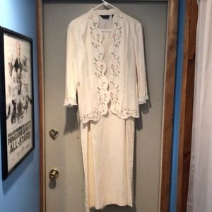 Samantha Rose long plain dress with jacket with flowers adorned